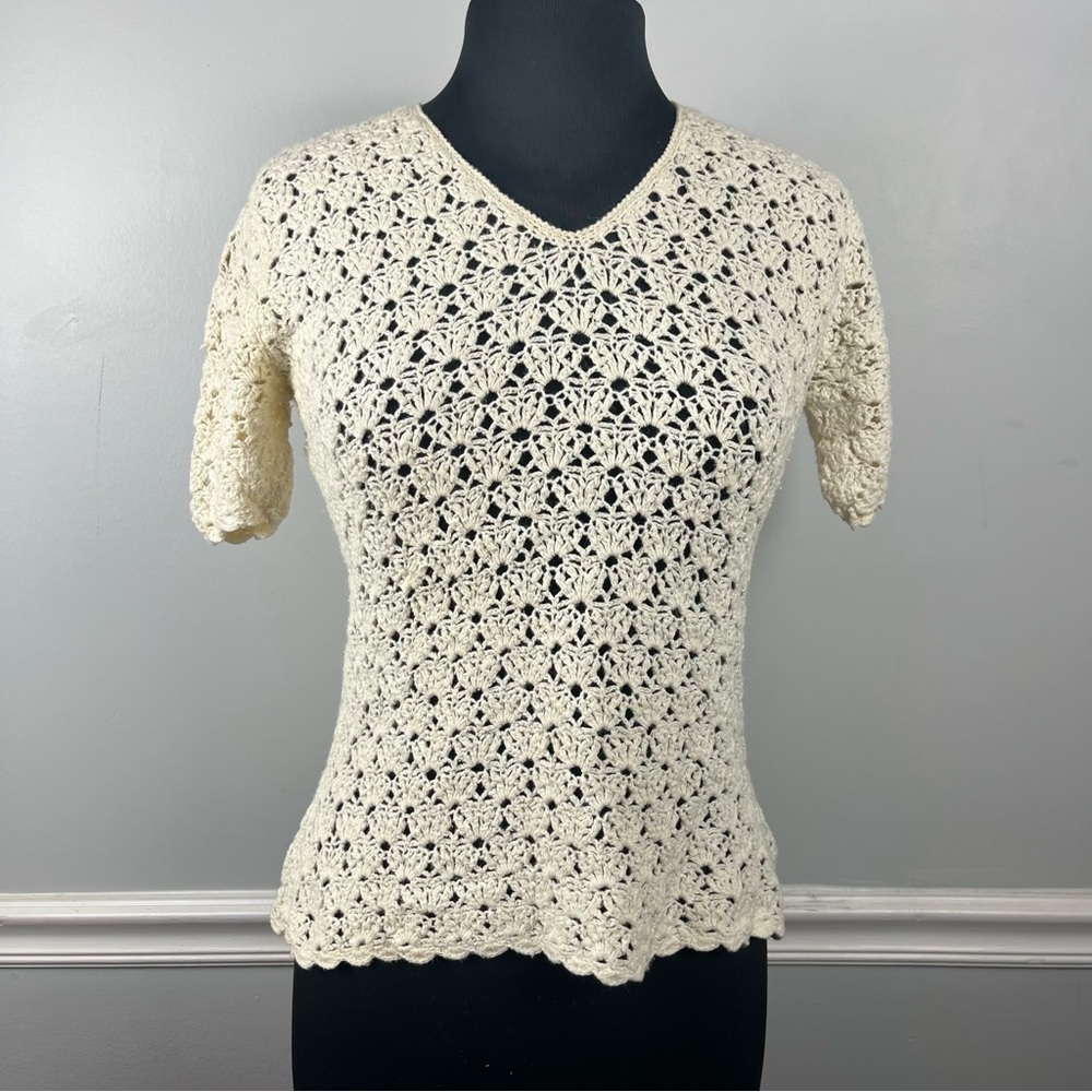 Vintage 90s jay jacobs crochet v-neck top size large Cottagecore